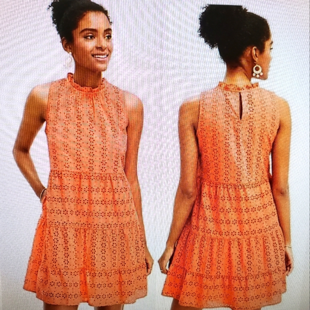 Loft Sleeveless Orange Eyelet Dress